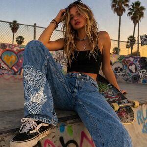 Vintage Y2k Empyre Tori Dragon Koi Jeans 14 Baggy Wide Leg Skate Streetwear 90s